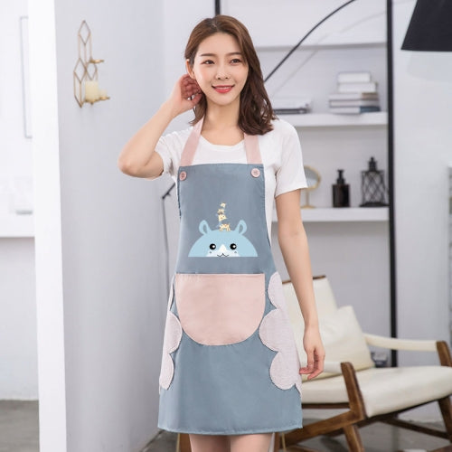 2 PCS Home Polyester Waterproof And Oil-Proof Apron Cartoon Cute Little Deer Apron, Colour: Hand Wipe (Blue)