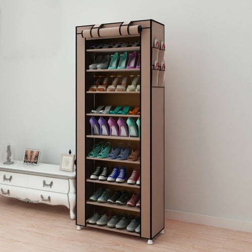 Non-woven Fabrics Large Shoe Rack Organizer Removable Shoes Storage Cabinet Furniture for Home, Row:Single Row(Coffee)