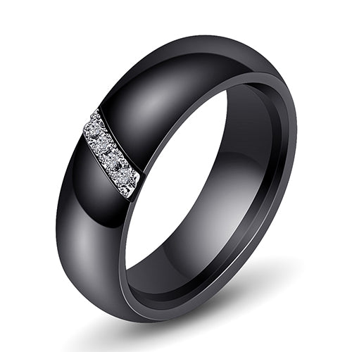 Simple Nano Ceramic Ring Trend Titanium Steel with Zircon Rings, Ring Size:10(Black)