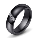 Simple Nano Ceramic Ring Trend Titanium Steel with Zircon Rings, Ring Size:8(Black)