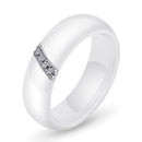 Simple Nano Ceramic Ring Trend Titanium Steel with Zircon Rings, Ring Size:6(White)