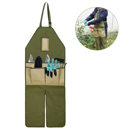 Garden Trimming Protective Apron Multi-Pocket Oxford Cloth Long Version Garden Leggings Apron(Military Green + Khaki)