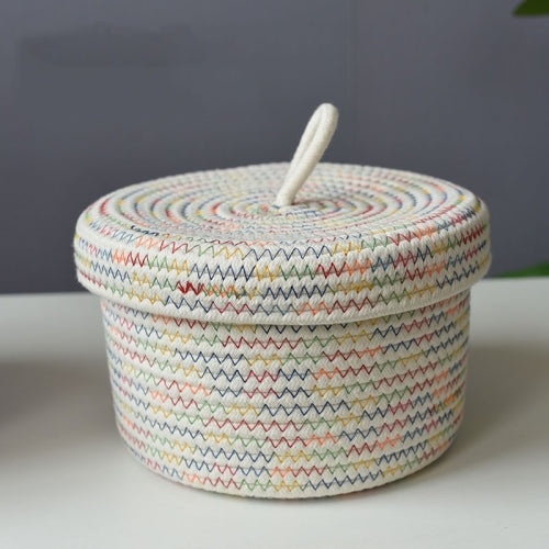 Cotton Rope Storage Basket Storage Frame Woven Foldable Basket Bedside Rattan Storage Basket, Specification: 26 x 16cm(Round White)