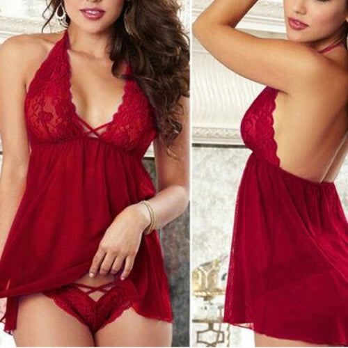 Women Sexy Lingerie Lace Babydoll Chemise Porno Petticoat, Size:S (Wind Red)