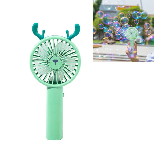 Outdoor Mini Portable USB Electric Fan Bubble Blowing Machine, Style:Fawn(Green)