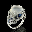 Vintage Silver Hollow Natural Opal Rings Feather Pattern Rings for Women Jewelry, Ring Size:10
