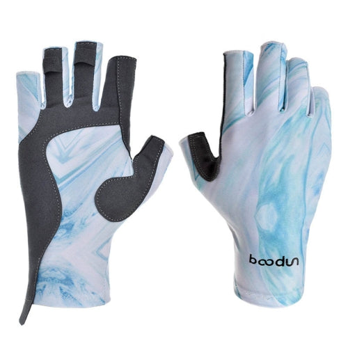 BOODUN P111439 Summer Fishing Gloves Outdoor Non-Slip Ice Silk Sunscreen Fishing Gloves, Size: L(Cyan)