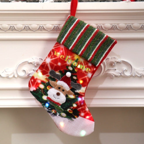 LED With Light Glow Christmas Stocking Children Gift Bag(Deer)