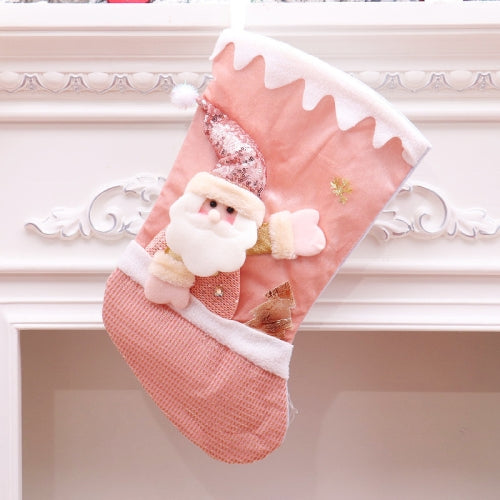 Pink Christmas Stocking Ornaments Three-Dimensional Candy Bag Christmas Gift Pendant(Elder)