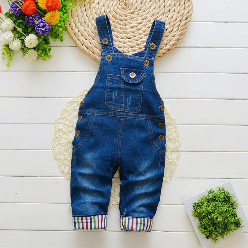 Children Button Denim Bib Pants, Size:110cm(Blue)