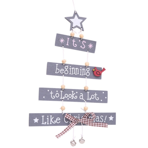 Christmas Decorations Christmas Tree Shaped Pendant Color Letters Hanging Creative Tree Ornaments(Grey)