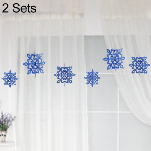 2 Sets Winter Christmas 3D Snowflake Decorations Window Shopping Malls Shop Layout Supplies Hanging Ornaments Hanging Pendant(Deep Blue)