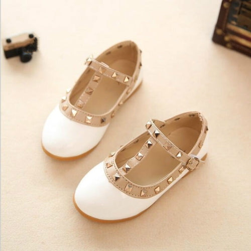 Girls Leather Shoes Child Rivet Princess Dancing Shoes, Size:30(White)