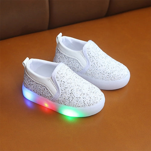 Children Flash Sneakers Sequin Caual Shoes, Size:27(White)