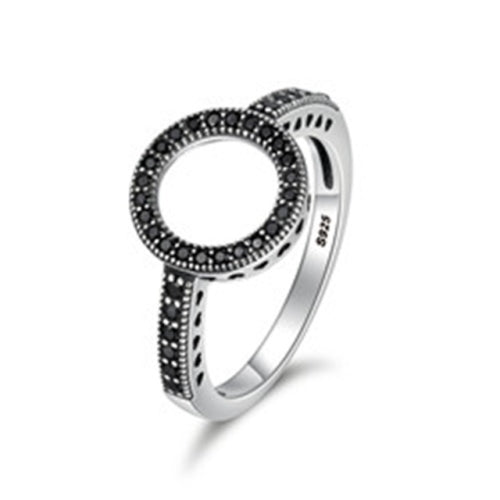 2 PCS Real 925 Sterling Silver Lucky Circle Diamond Halo Rings, Ring Size:6(Black)