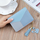 Short Leather Women Zipper Purse Panelled Wallets Trendy Coin Purse(Blue)