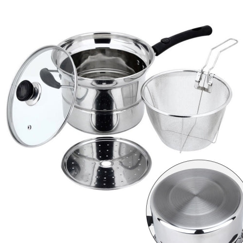 Stainless Steel 22CM Multi-function Deep-fried Cooking Pot Kitchenware Set, Style:Single Bottom