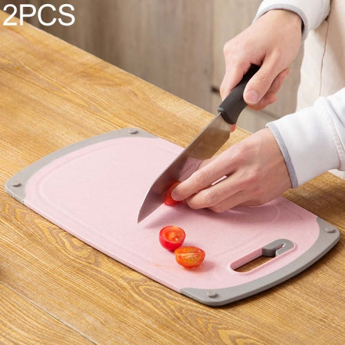 2 PCS Wheat Straw Square Wood Chopping Board Cutting Board(Pink)