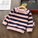 Spring and Autumn Bow-knot Stripe Print Lace Edge Long Sleeve Top Girls Clothes, Height:90cm(Pink)