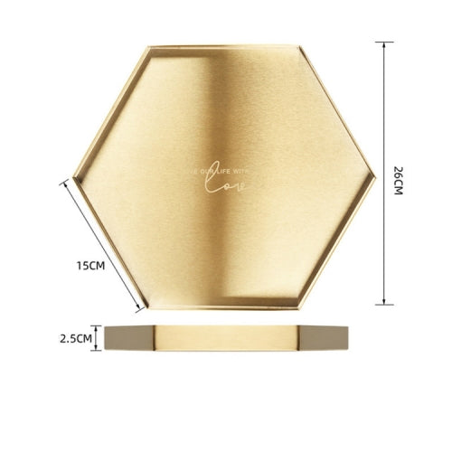 Hexagon Geometric Gold Stainless Steel Storage Tray Holder, Size:L