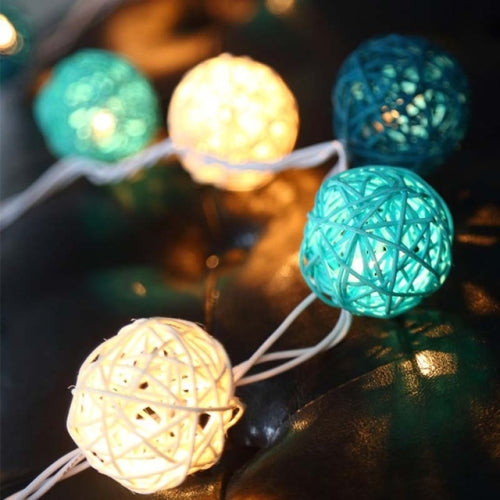 20 LEDs Rattan Balls Lights Fairy Holiday Christmas Outdoor LED Decorative Lamp, Style:5m Plug-in Style(Blue+ White)