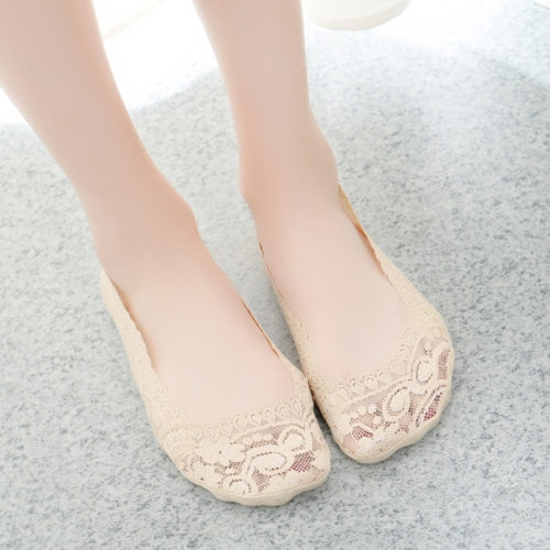 5 Pairs Summer women Silicon Lace Boat Socks Invisible Cotton Sole Non-slip Sock(light skin)