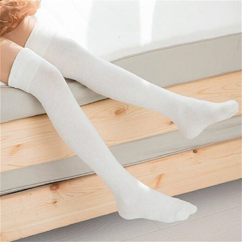 Girl Non-slip Knee Socks Cotton Thigh Socks Baby Stockings, Size:Sock Length 47 cm(White)