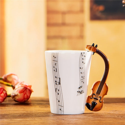 Guitar Ceramic Cup Personality Music Note Milk Juice Lemon Mug Coffee Tea Cup Home Office Drinkware Unique Gift(Violin Five Line)