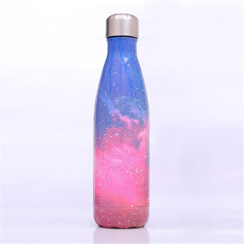 Starry Sky Pattern Thermal Cup Vacuum Flask Heat Water Bottle Portable Stainless Steel Sports Kettle, Capacity:500ml(Pink)