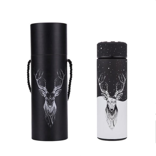 Deer Pattern Insulated Thermos Vacuum Bottle Stainless Steel Thermos Cup Thermal bottle with Tea Strainer, Capacity:350m with Gift box