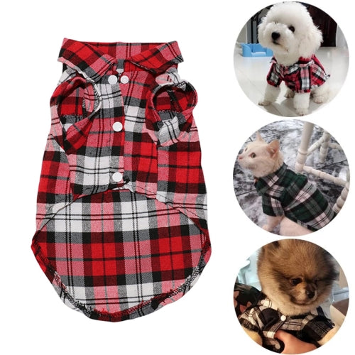 Summer Pet Dog Clothes for Small Dogs Fashion Cotton Cat Dog Plaid Shirt, Size:S(Red)