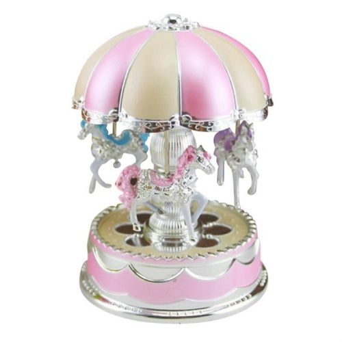 Merry-Go-Round Carousel Music Box Toy Swivel Glowing Carousel Horse Electronic Music Box(Pink)