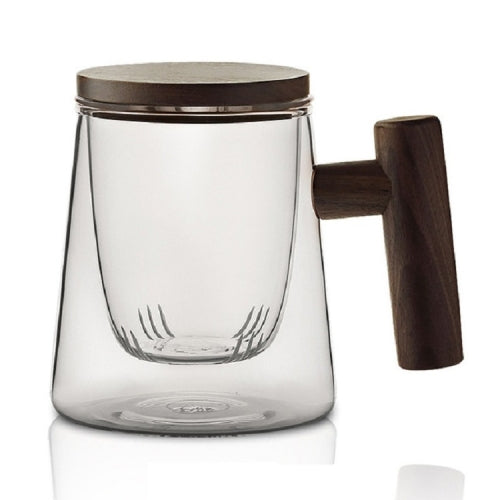 Thick Heat-resistant High Borosilicate Glass Teacup with Wooden Handle, Capacity: 300ML, Specification:7A