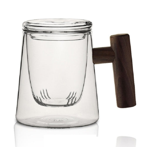 Thick Heat-resistant High Borosilicate Glass Teacup with Wooden Handle, Capacity: 300ML, Specification:8A