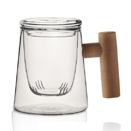 Thick Heat-resistant High Borosilicate Glass Teacup with Wooden Handle, Capacity: 300ML, Specification:8B