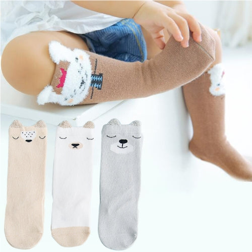 3 Pairs Cartoon Lovely Autumn Winter Cotton Baby Socks, Size:S(Khaki Deer)