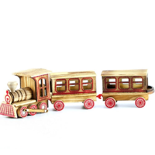 Wooden Three Section Locomotive Office Creative Home Decoration Simulation Toy, Style:Wooden Three Section Train