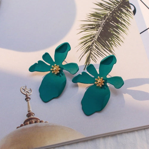 Ladies Cute Spray Paint Metal Flower Stud Earrings(Green)