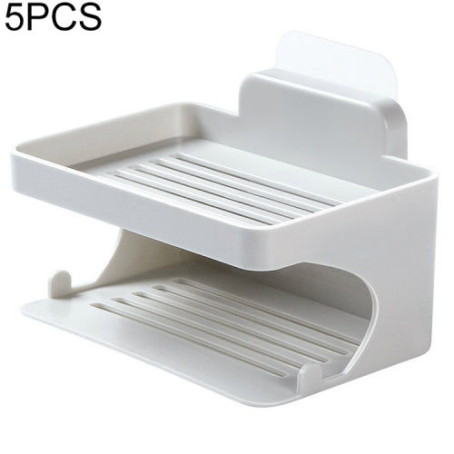 5 PCS Double-layer Soap Rack Bathroom Seamless Viscose Drain Rack Wall-mounted Soap Box, Color:Grey