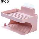 5 PCS Double-layer Soap Rack Bathroom Seamless Viscose Drain Rack Wall-mounted Soap Box, Color:Pink