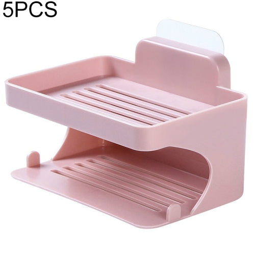 5 PCS Double-layer Soap Rack Bathroom Seamless Viscose Drain Rack Wall-mounted Soap Box, Color:Pink