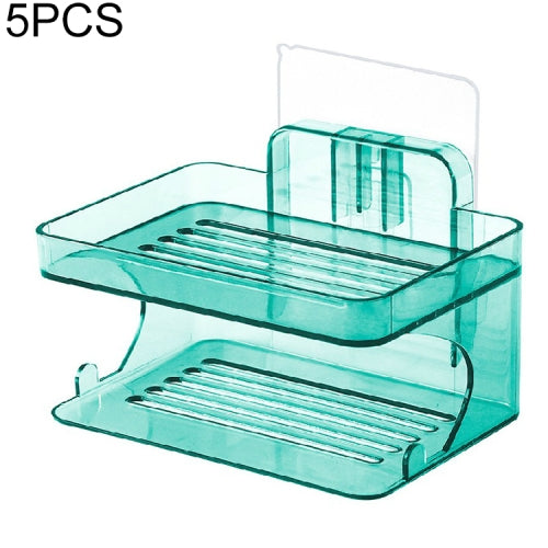 5 PCS Double-layer Soap Rack Bathroom Seamless Viscose Drain Rack Wall-mounted Soap Box, Color:Green