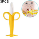 3 PCS Baby Silicone Training Toothbrush Banana Shape Safe Toddle Teether Chew Toys Teething Ring Gift for Infant Baby Chewing(Yellow-B)