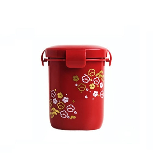 Sakura Pattern Portable Sealed Breakfast Porridge Soup Cup Soup Pot(Red)