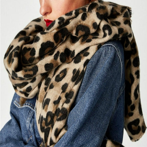 Autumn and Winter Leopard Scarf Wild Cashmere Thickening Dual-use Warm Scarf Shawl, Size:210 x 90cm(Leopard)