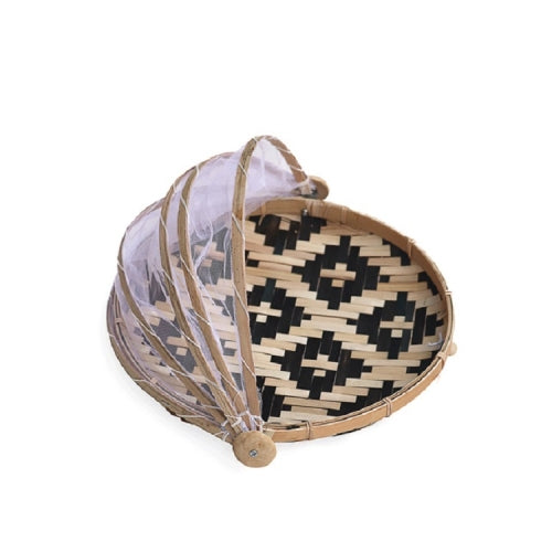 Household Bun Frame Round Dustpan Bamboo Woven Storage Basket, Specification:Black 30 cm