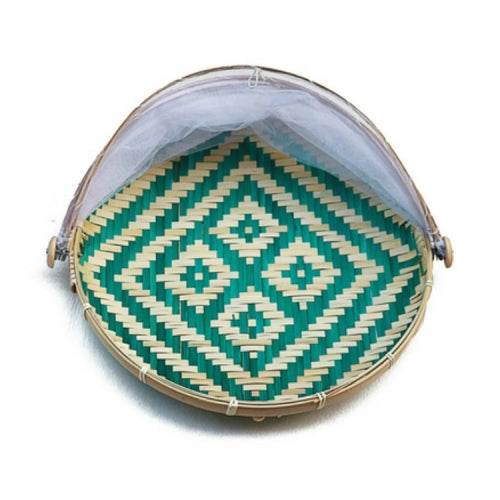 Household Bun Frame Round Dustpan Bamboo Woven Storage Basket, Specification:Blue 30 cm