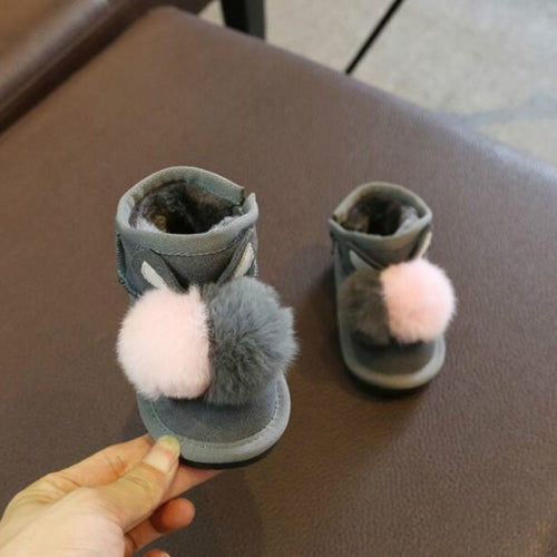 Children Snow Boots Leather Warm plus Velvet Non-slip Soft Bottom Cotton Boots, Size:16(Gray)
