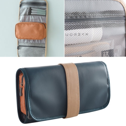 Travel Personalized Cosmetic Bags PU Polyester Fiber Gargle Wash Bag(Navy Blue)