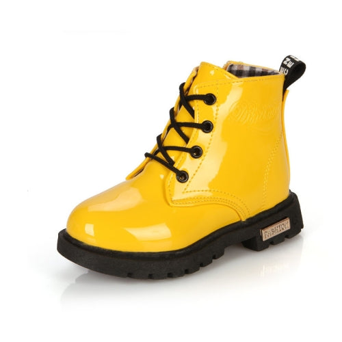 Kids Shoes PU Leather Lace Up High Children Sneakers Autumn Winter Children Shoes Cloth Shoes, Shoe Size:29(Yellow)